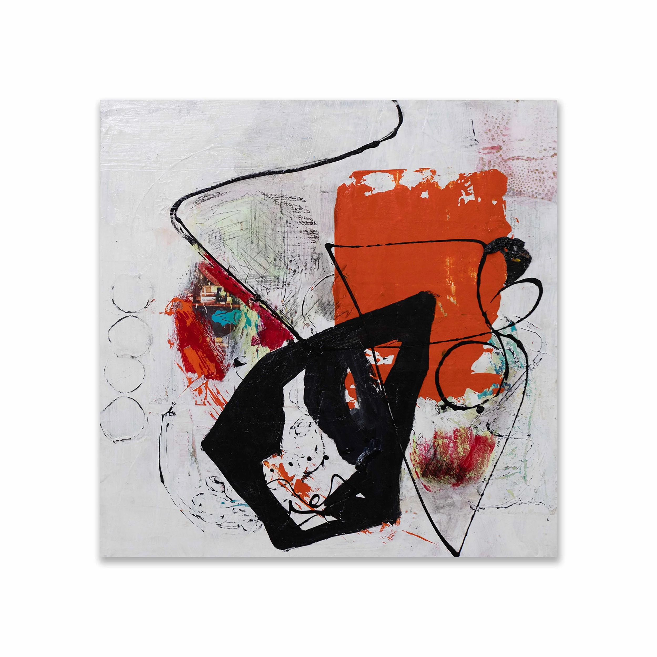 Orange Block, 2025, Acrylic, paper, graphite on panel, 24x24"