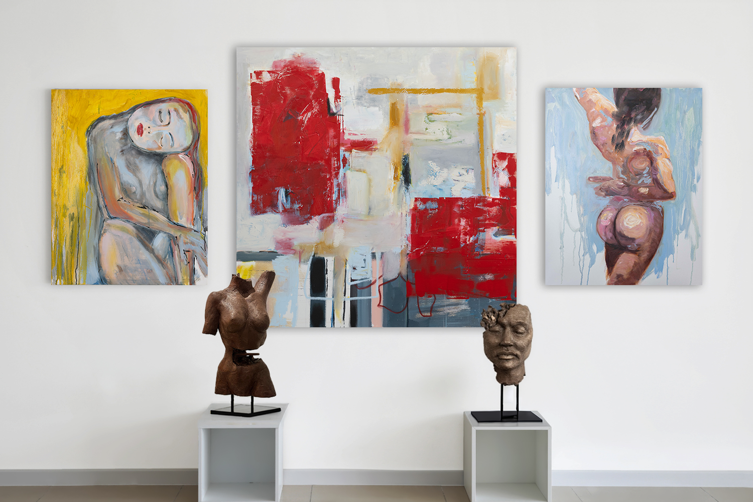 Installation View of paintings and sculptures