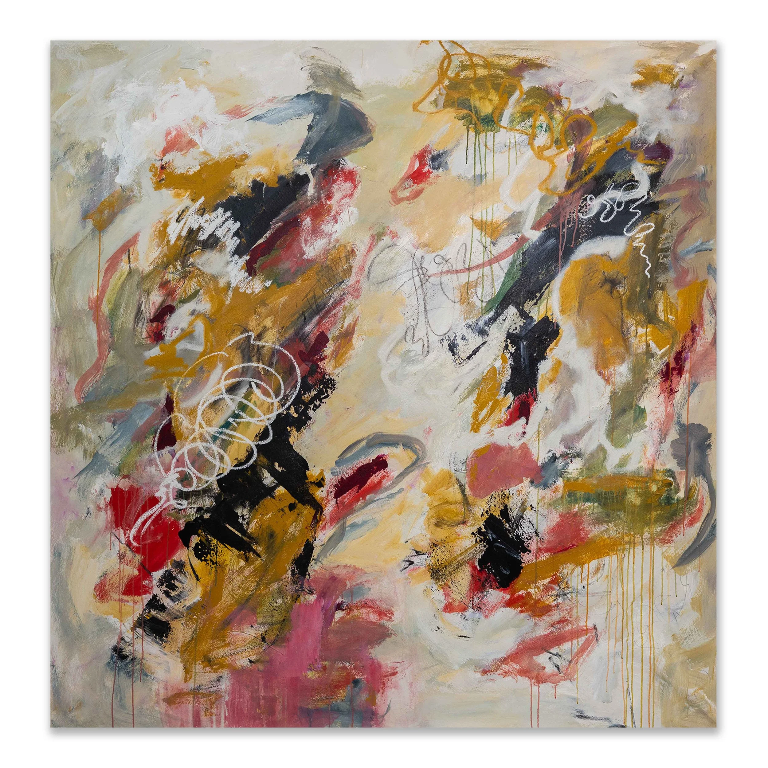 Place des Épices, 2026, Acrylic, oil stick, graphite, charcoal on canvas, 72x72" **SOLD**
