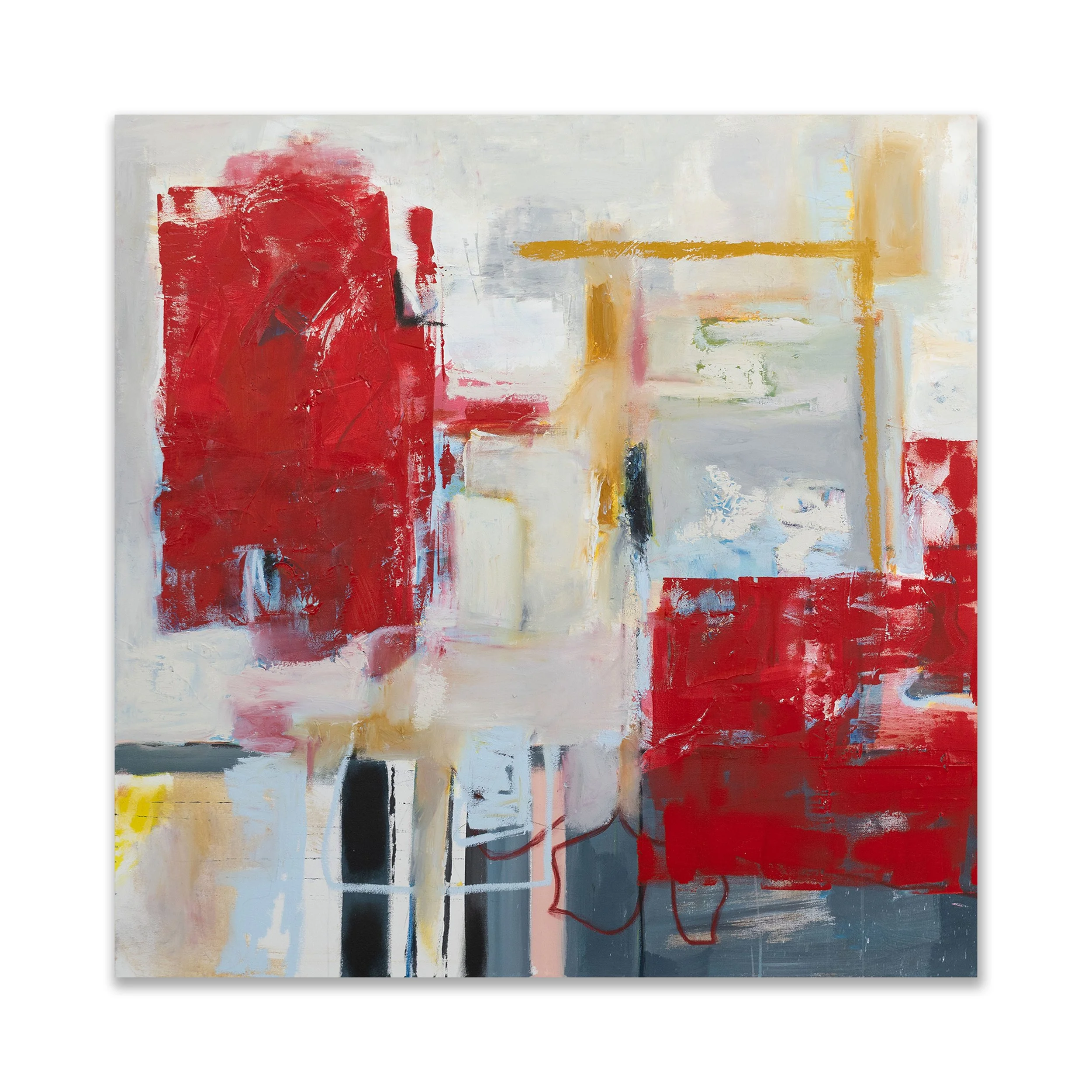 Marbella, 2025, Acrylic, graphite, oil, oil stick and cold wax on canvas, 48x48"