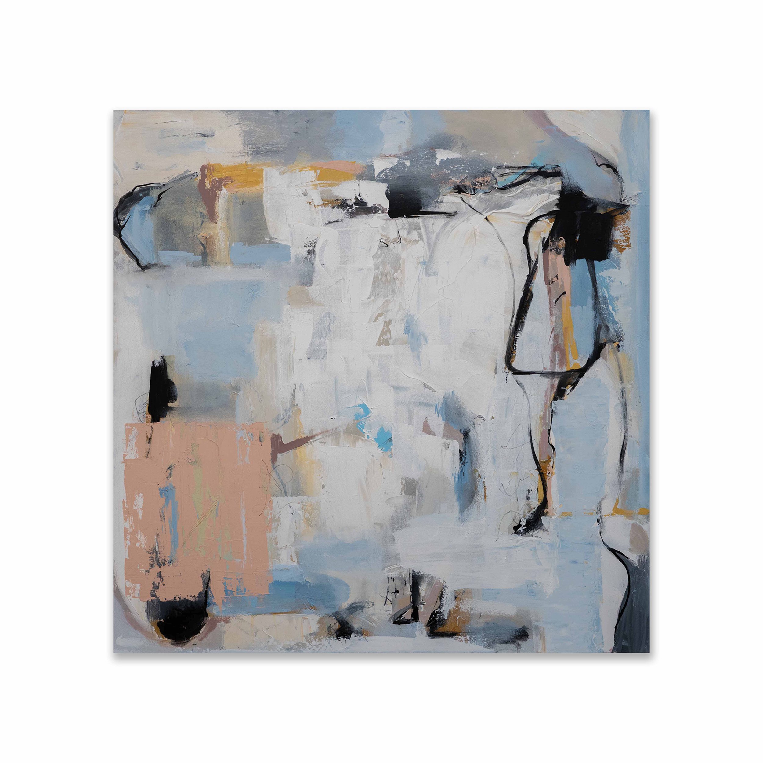 Oasis, 2026, Acrylic, ink, graphite, oil stick on canvas, 36x36"