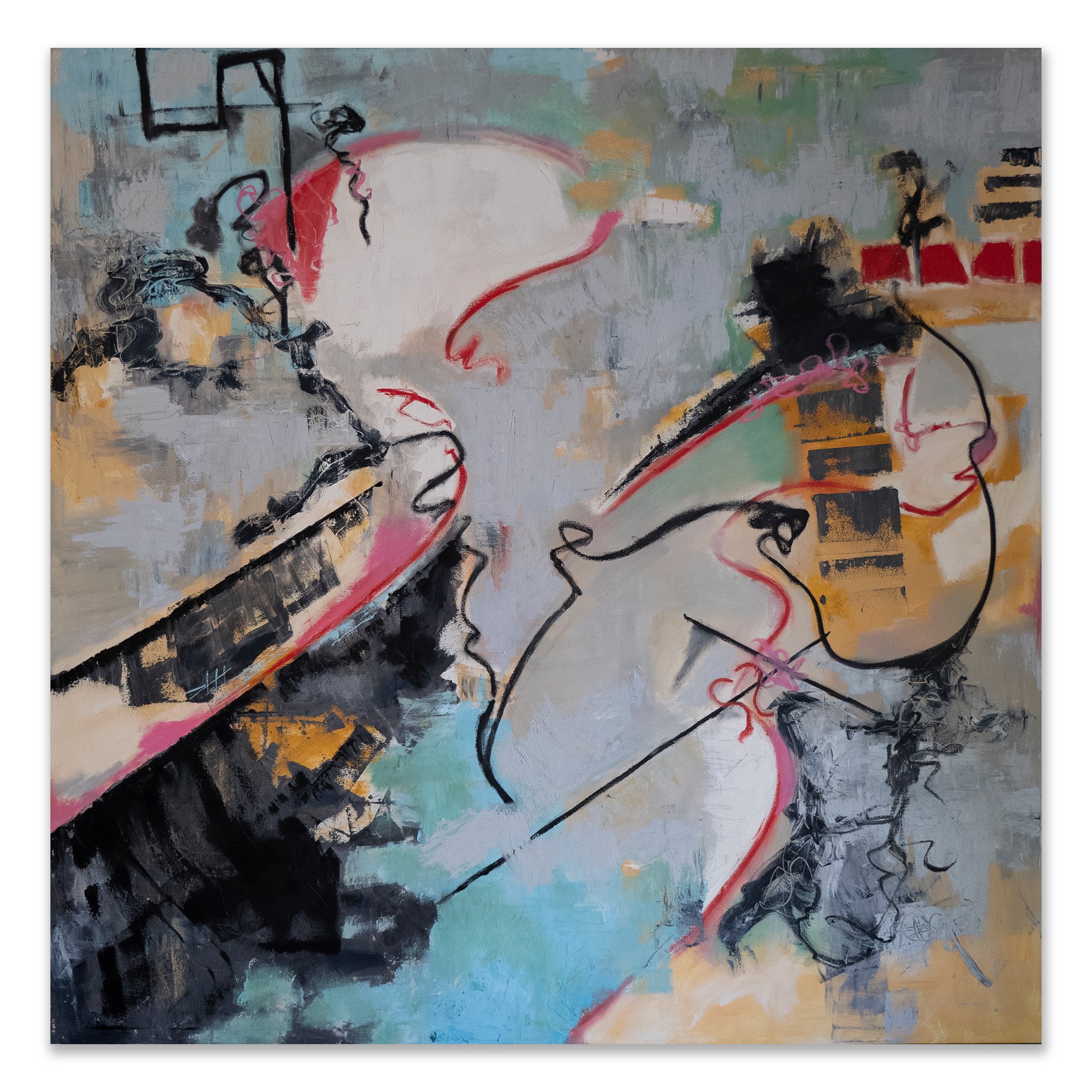 Tommy in Malibu, 2020, Acrylic, oil, cold wax, and oil crayon on canvas, 72x72"