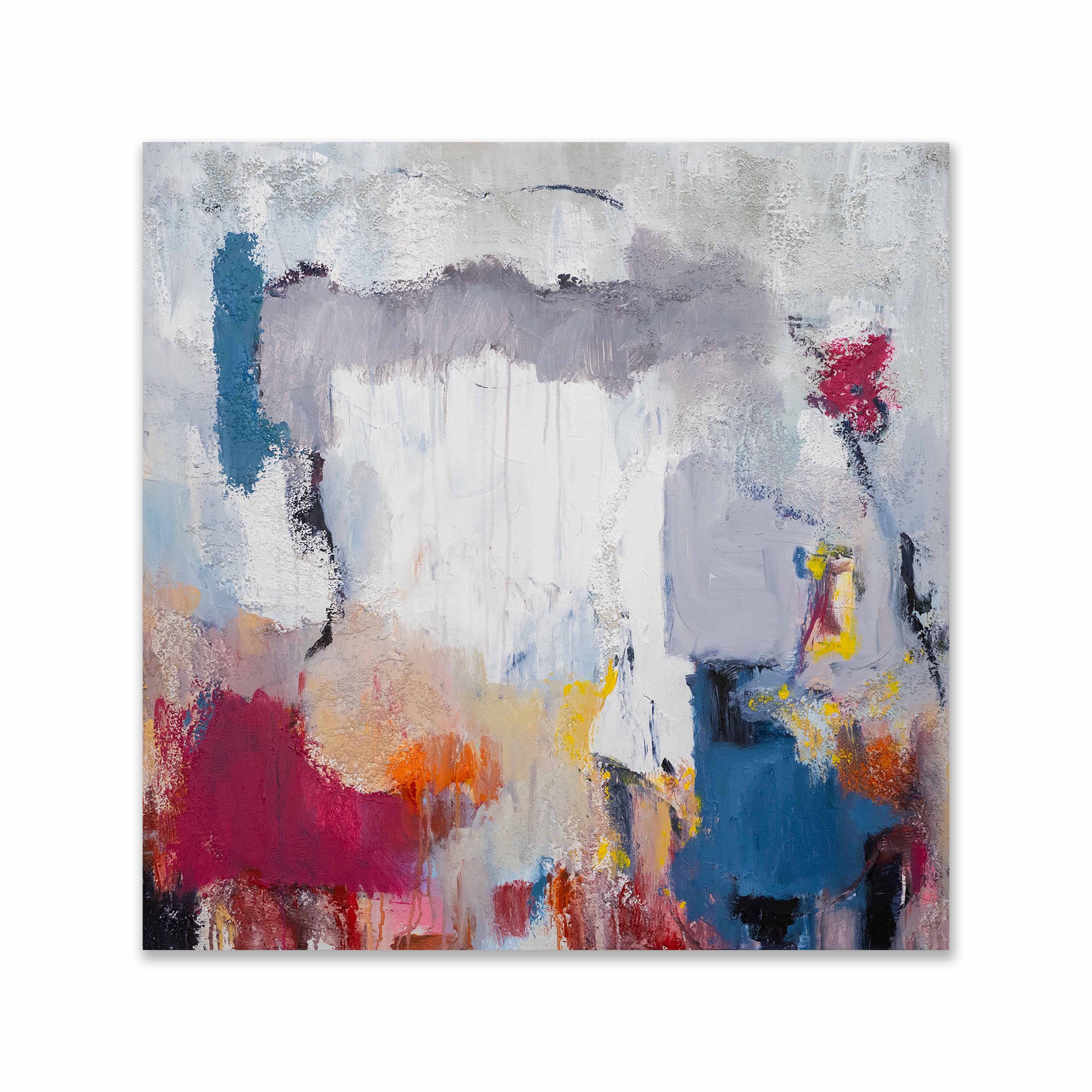 Refraction, 2026, Acrylic, coarse pumice, oil stick on canvas, 36x36"