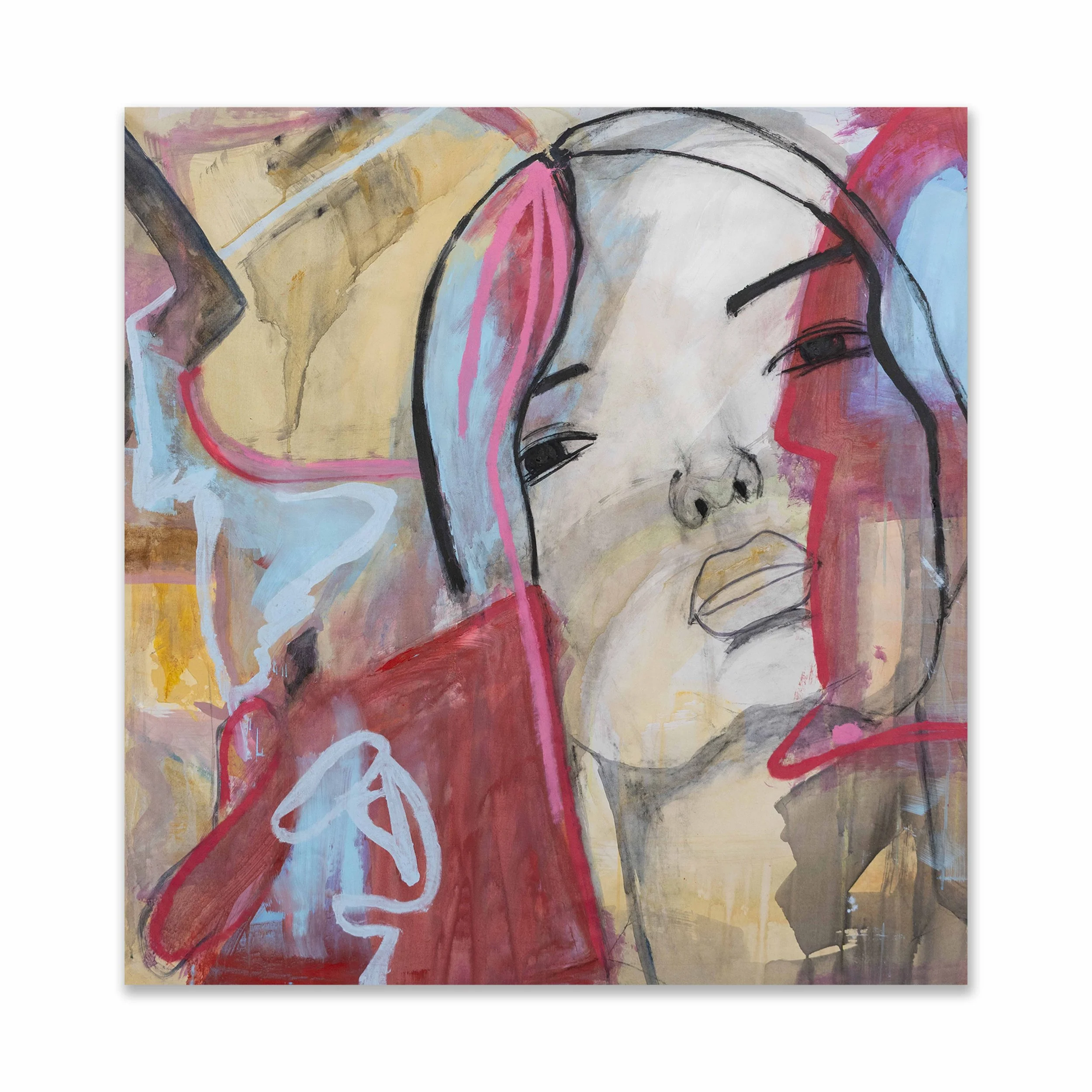 Ethereal Dreamer, 2025, Acrylic, graphite, oil stick on canvas, 42x44"