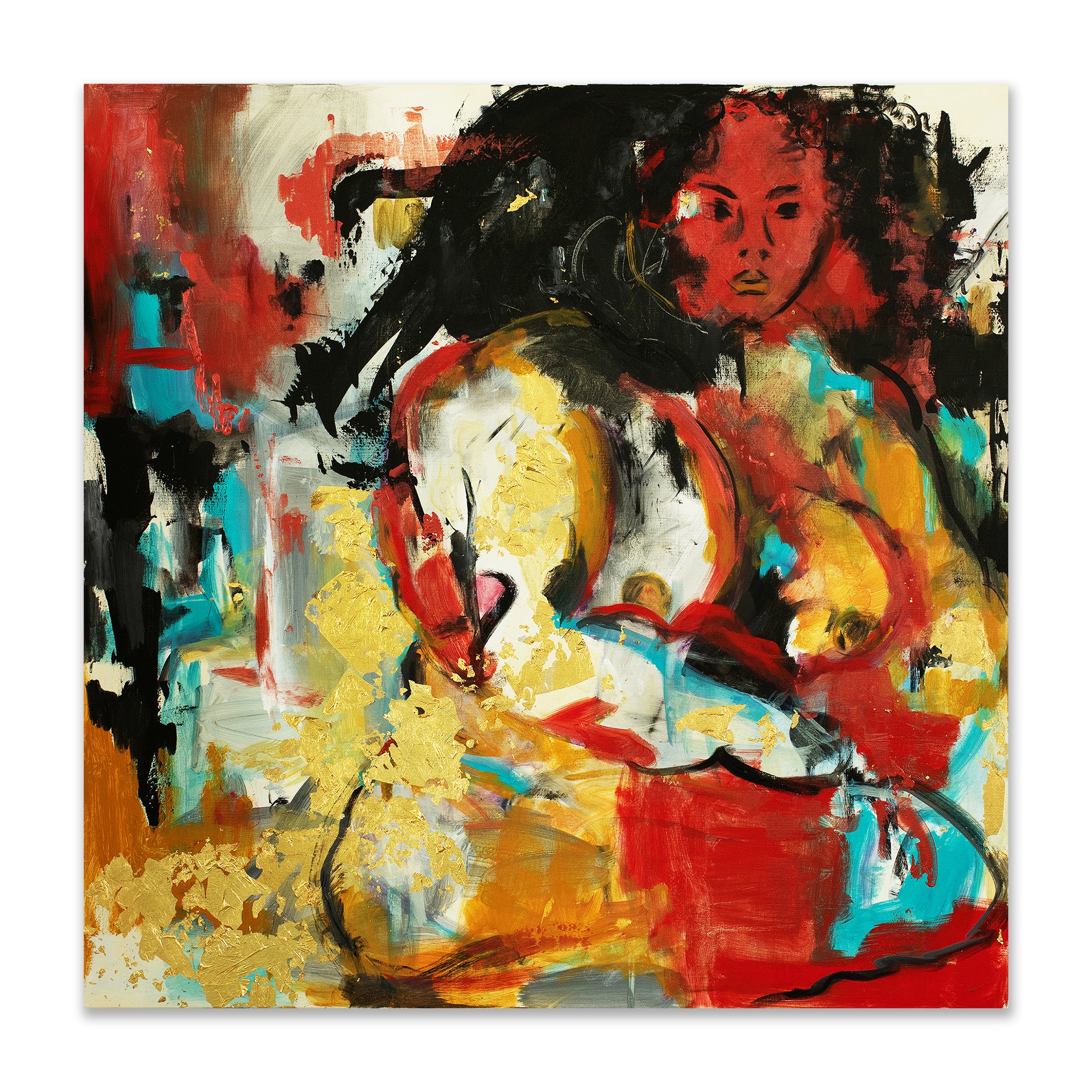 Respect, 2020, Acrylic, oil, oil pencil, gold foil, 48x48"