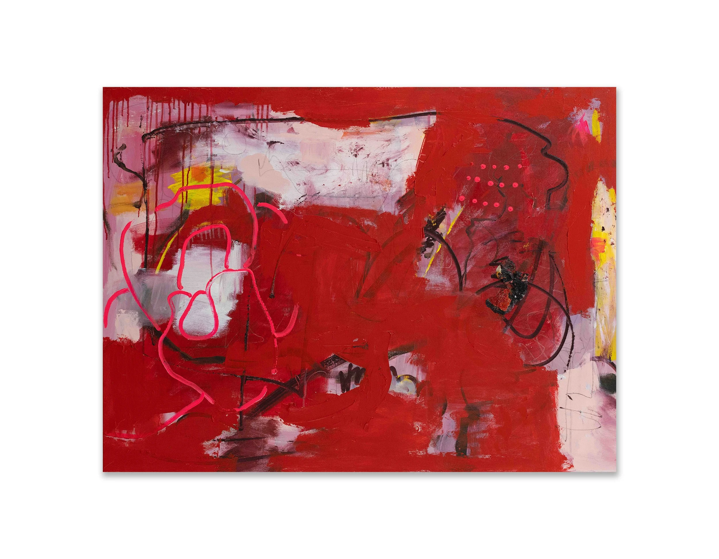 I Walked Through the Rose Garden, 2025, Acrylic, graphite, oil stick on canvas, 36x48"