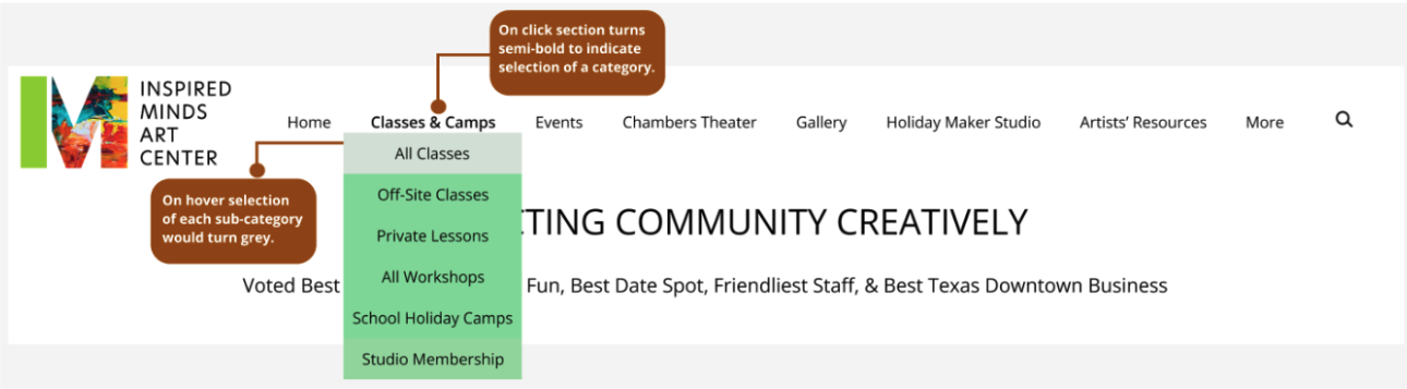 AFTER: Updated dropdown menu with limited sub-categories.