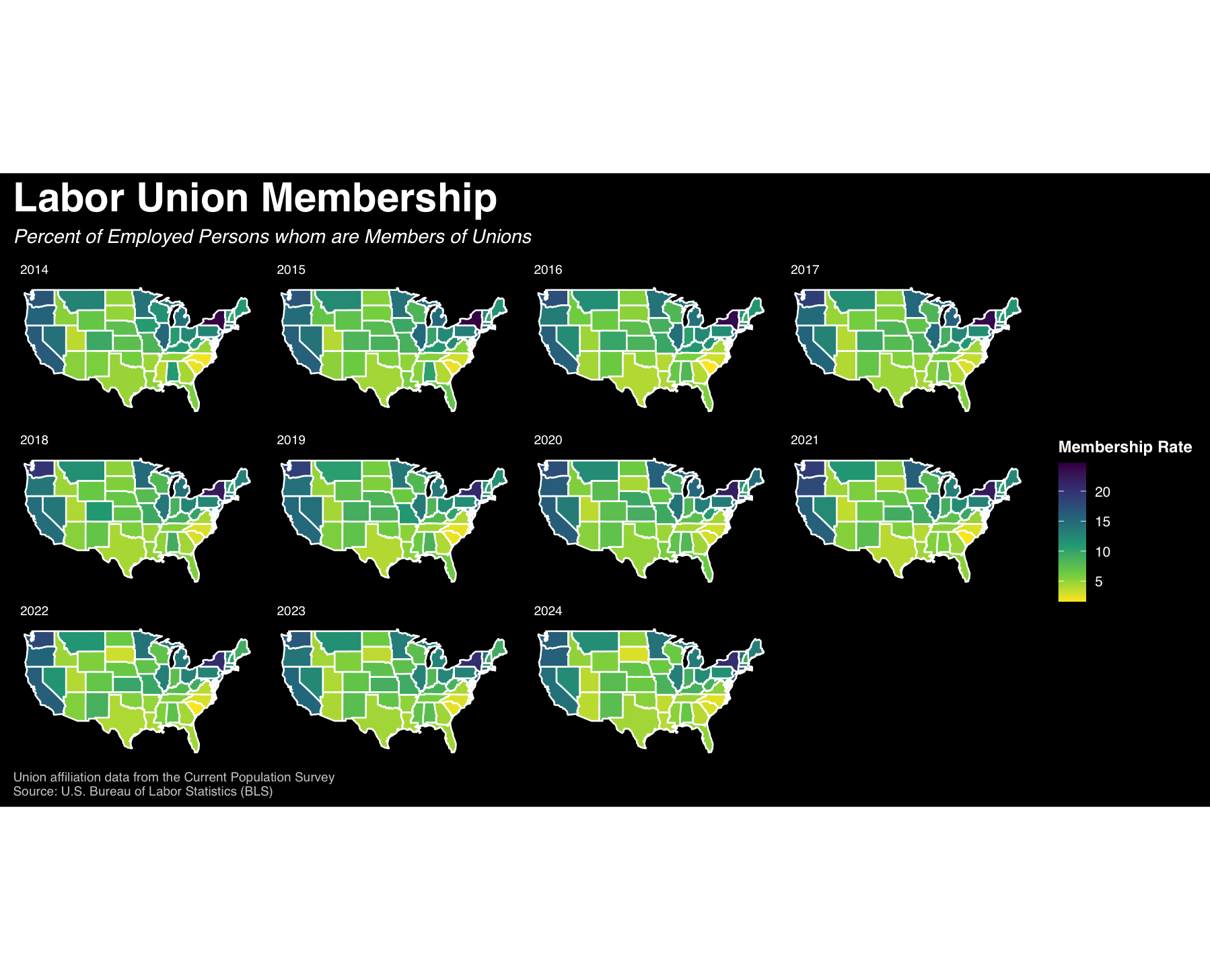 Figure 13: Labor union membership rate 2014-2024