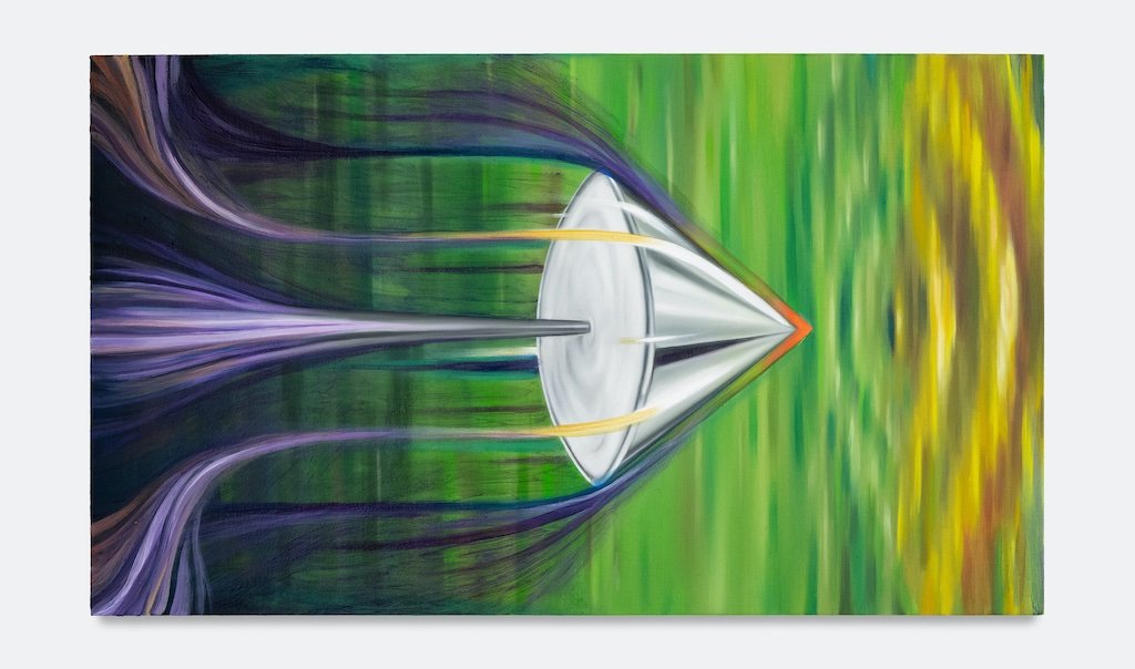 Projectile, 23 in. × 39 2/5 in., Oil on Canvas, 2024