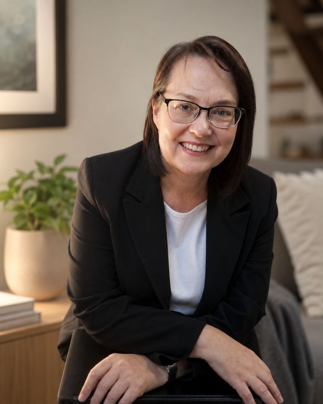 Cozy indoor portrait of a professional woman