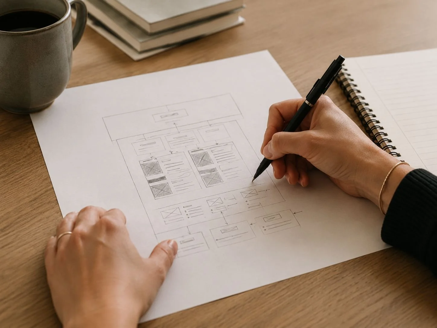 woman sitting at desk writing