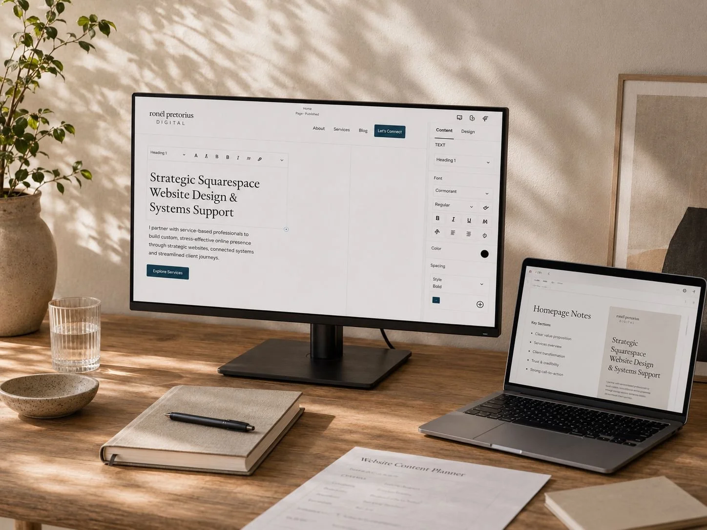 Modern workspace with website design tools