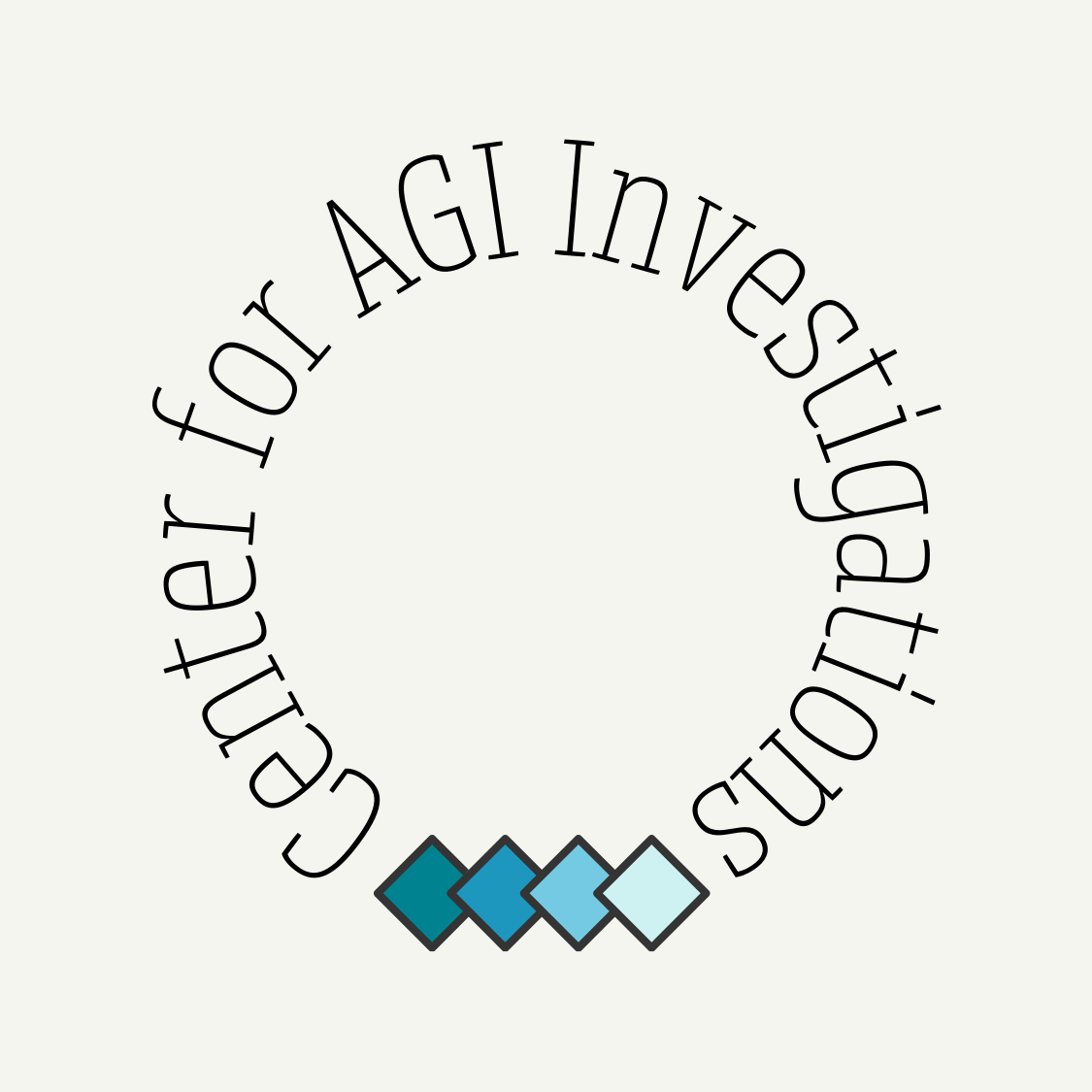 Logo of the Center for AGI Investigations with circular text and four blue geometric shapes.