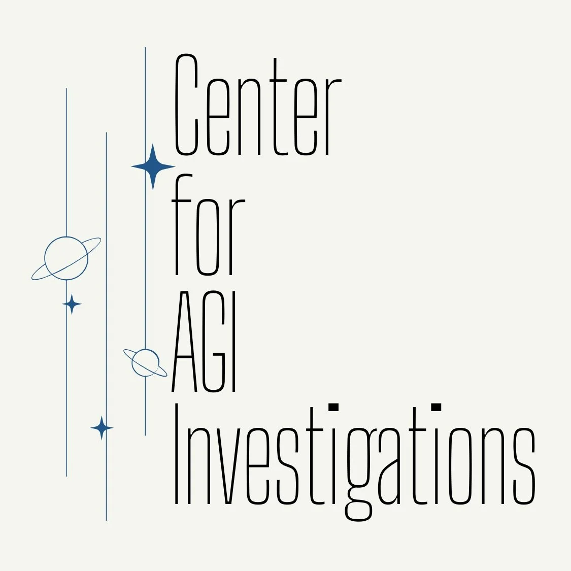 Logo of "Center for AGI Investigations" with planets and stars.