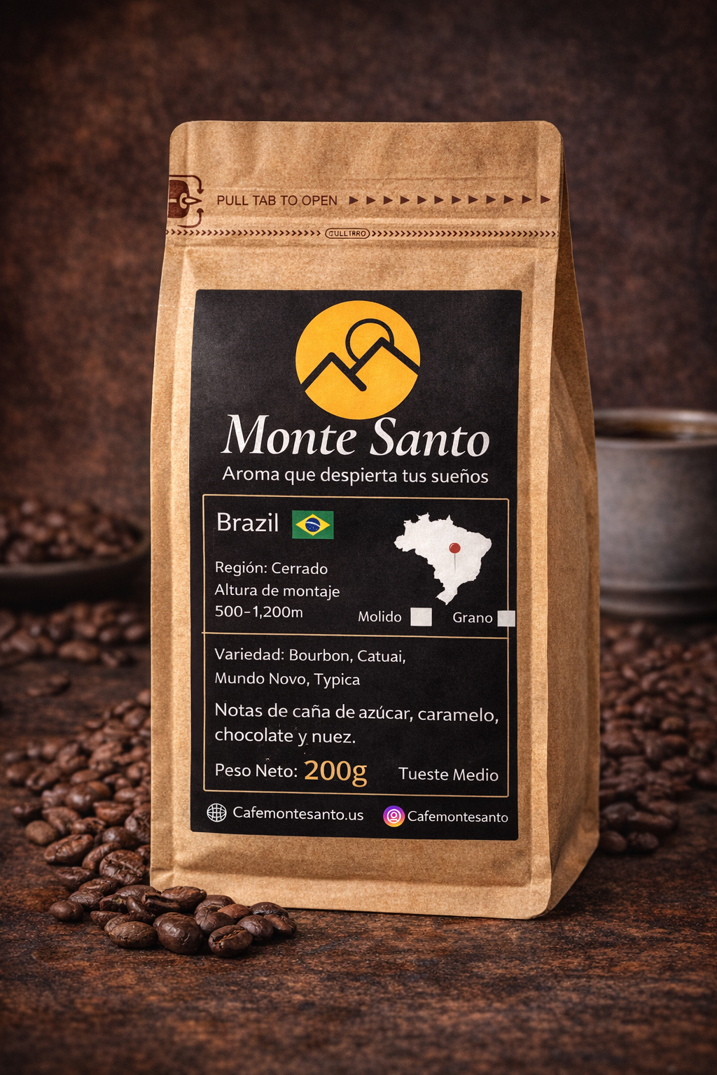 Café Brazil Cerrado Specialty Coffee 200g molido - Cafe MonteSanto