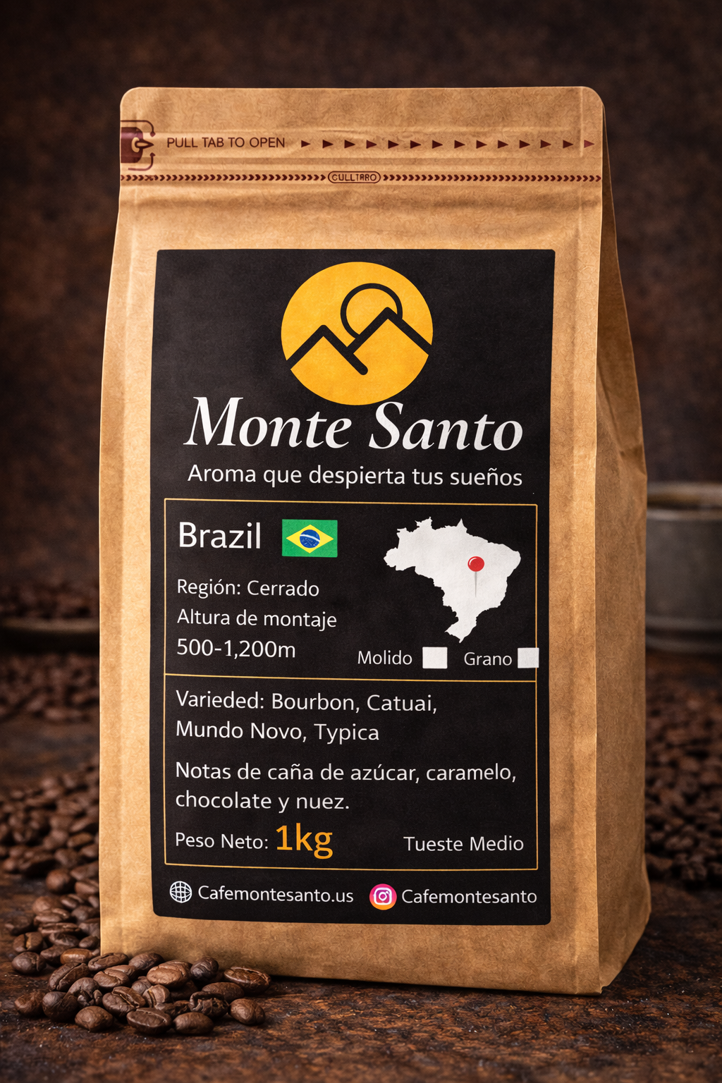 Café Brazil Cerrado Specialty Coffee 1kg grano entero - Cafe MonteSanto