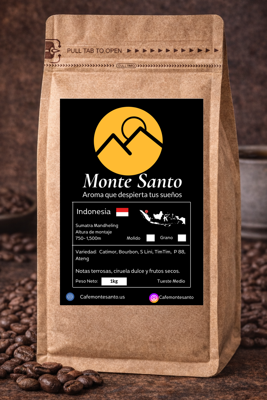 Café Indonesia Sumatra Mandheling specialty coffee 1kg - Cafe MonteSanto