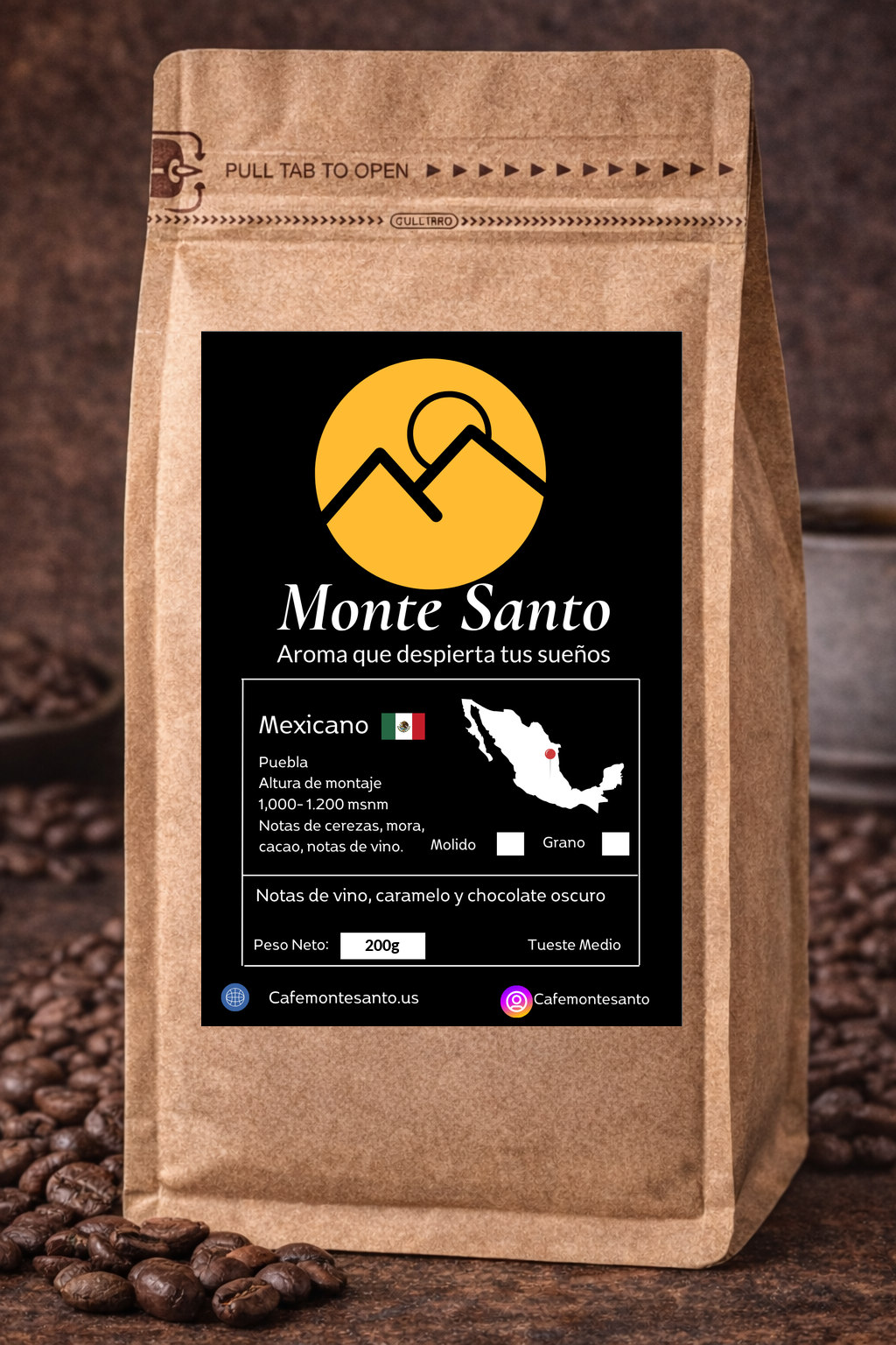 Café Mexico Puebla specialty coffee 200g molido - Cafe MonteSanto