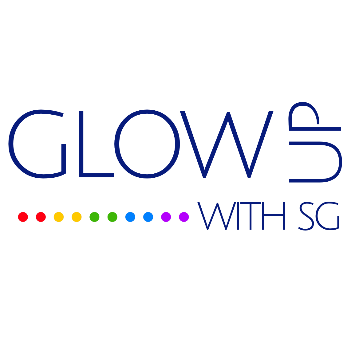 The logo for 'GLOW'S with the tagline 'WITH SC' and a rainbow-colored dotted line.