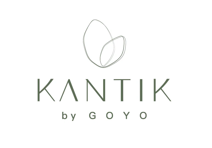 Logo for KANTIK by GOYO featuring a minimalist line drawing of a flower or leaf.