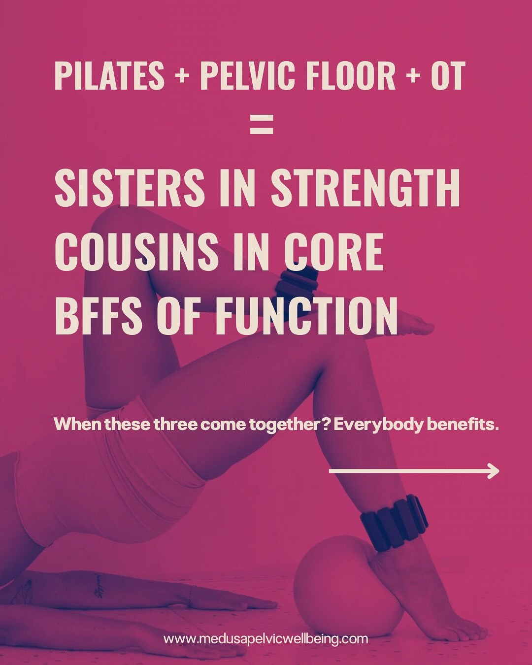 Your pelvic floor deserves WAY more than just kegels.
It deserves MOVEMENT.
It deserves ROUTINE.
It deserves CONNECTION.

Enter: Pilates + Occupational Therapy 
Two powerful practices that,
when woven together, help your pelvic floor do what it was b
