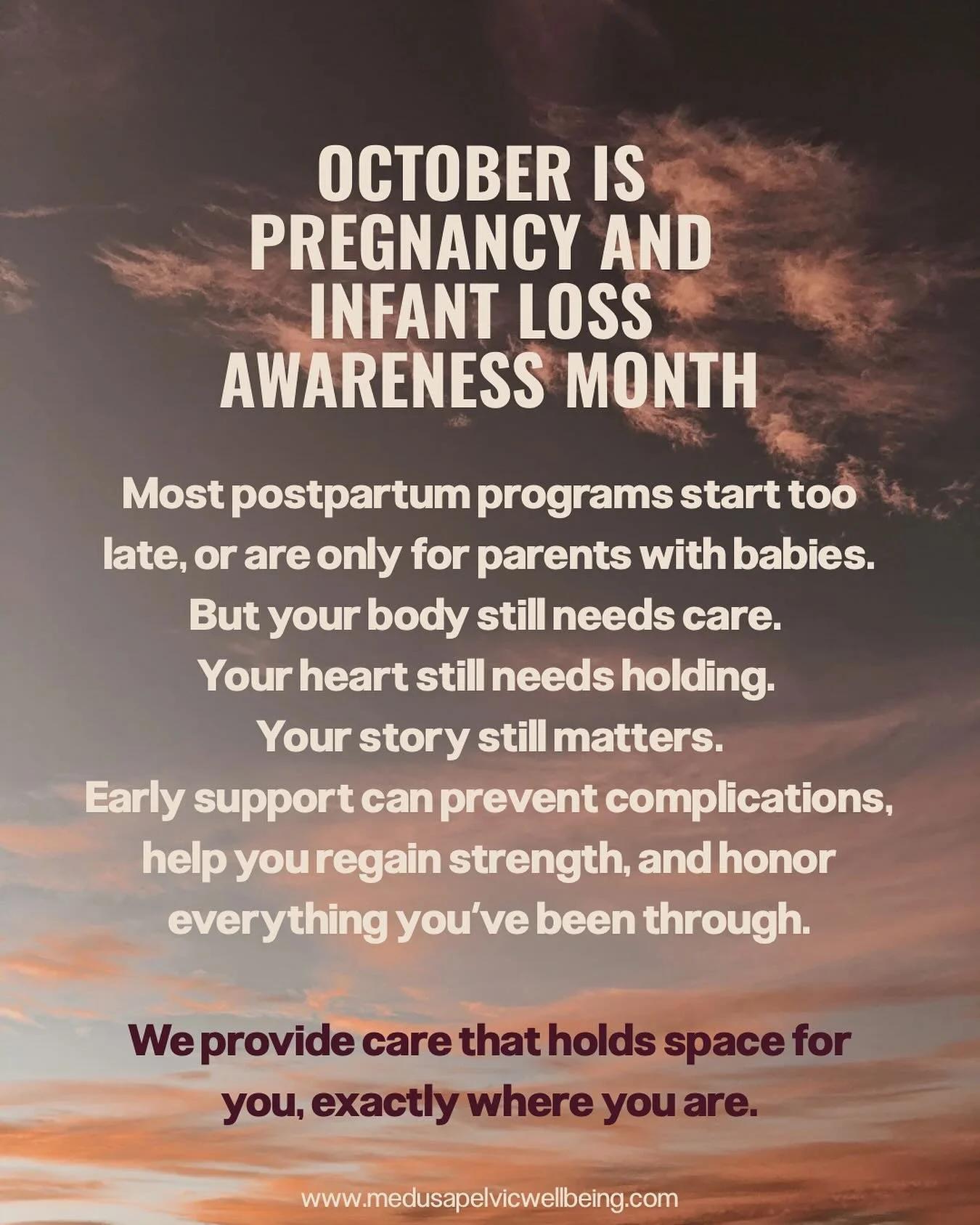 October is Pregnancy and Infant Loss Awareness Month. For parents who go home after delivery without a baby, the world keeps moving, but their bodies are still recovering, their hearts are aching, and no one guides them through what comes next. Too o