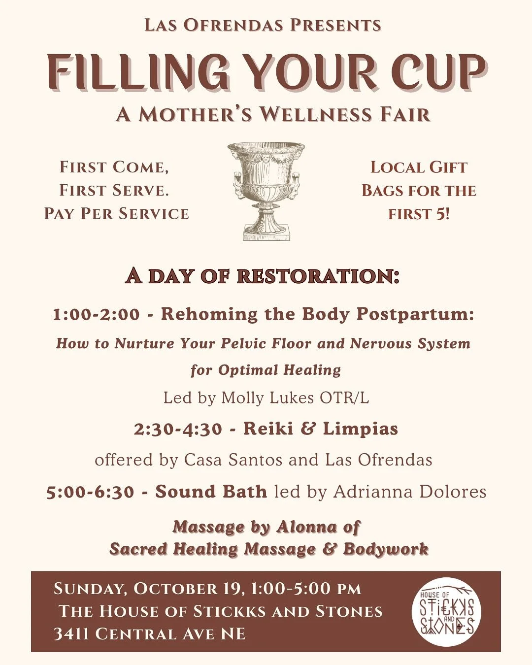 We&rsquo;re thrilled to invite you to a special session with Molly Lukes, OTR/L.

She will be representing Medusa Pelvic Health and Wellbeing as part of Filling Your Cup, a Mother&rsquo;s Wellness Fair. This event is the creation of Aleja Grajeda of 
