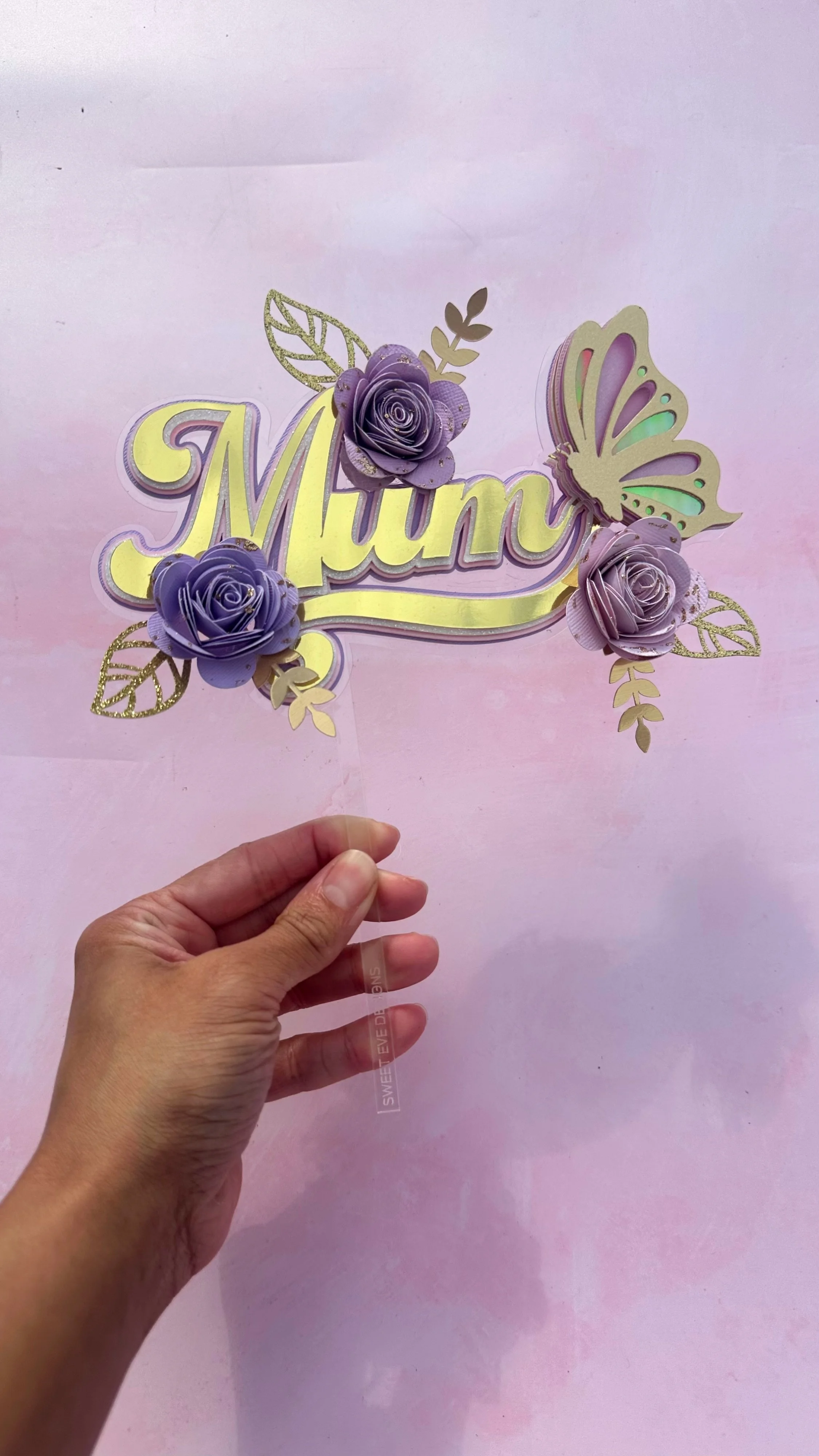 mum flower butterfly cake topper