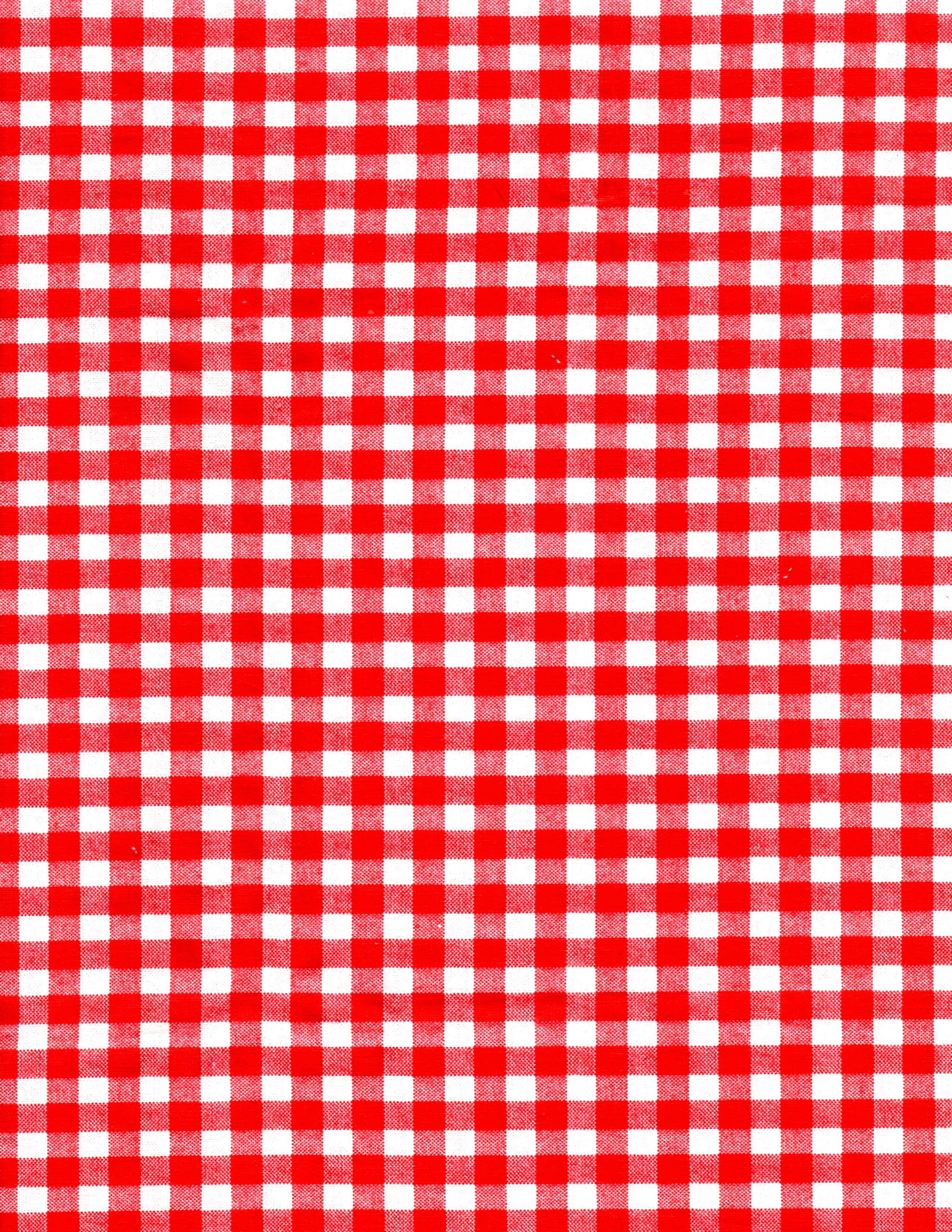 Red and white checkered tablecloth.