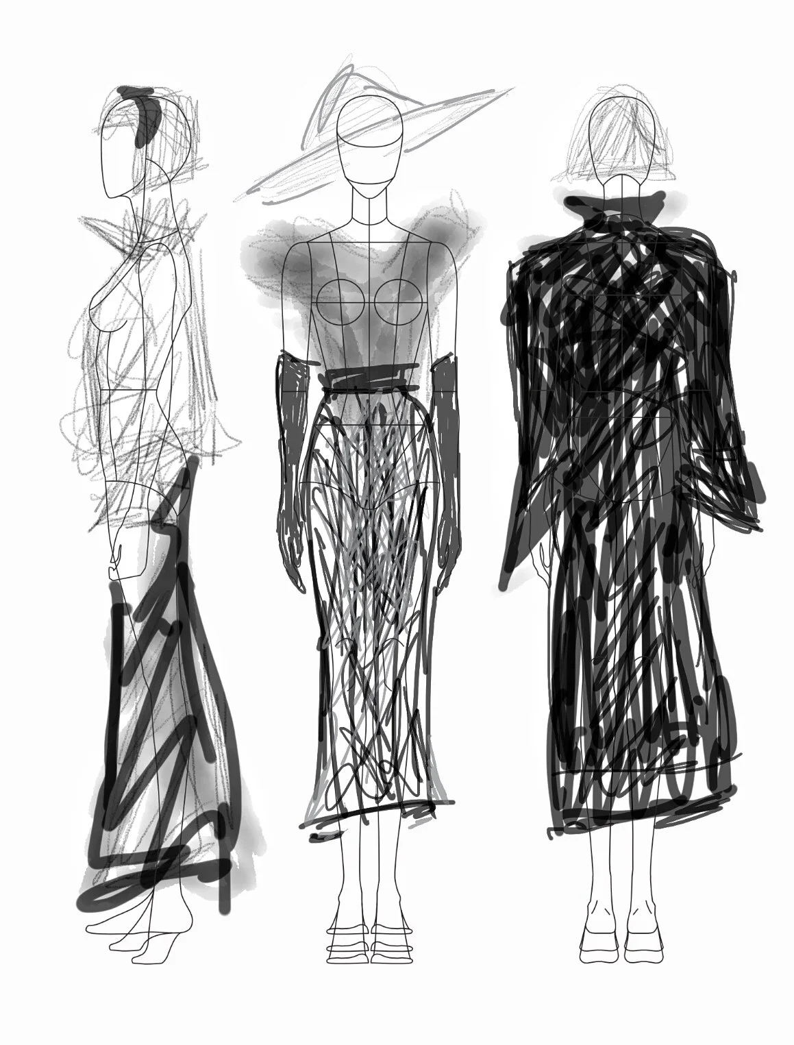 Fashion design sketches — work from Sarah Anderson's background in design and fashion