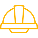 Yellow hammer and wrench crossed icon on white background.