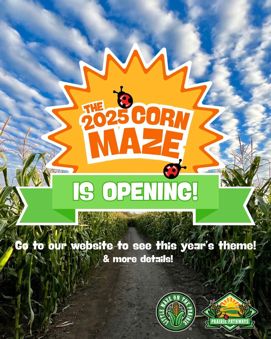 ๐ฝโจ Big News, Maze Fans! โจ๐ฝ
The wait is over — our Corn Maze officially opens tomorrow! ๐ Gather your family, friends, or that one buddy who swears they never get lost (we’ll see about that ๐).
The 2025 Corn Maze opens and the theme