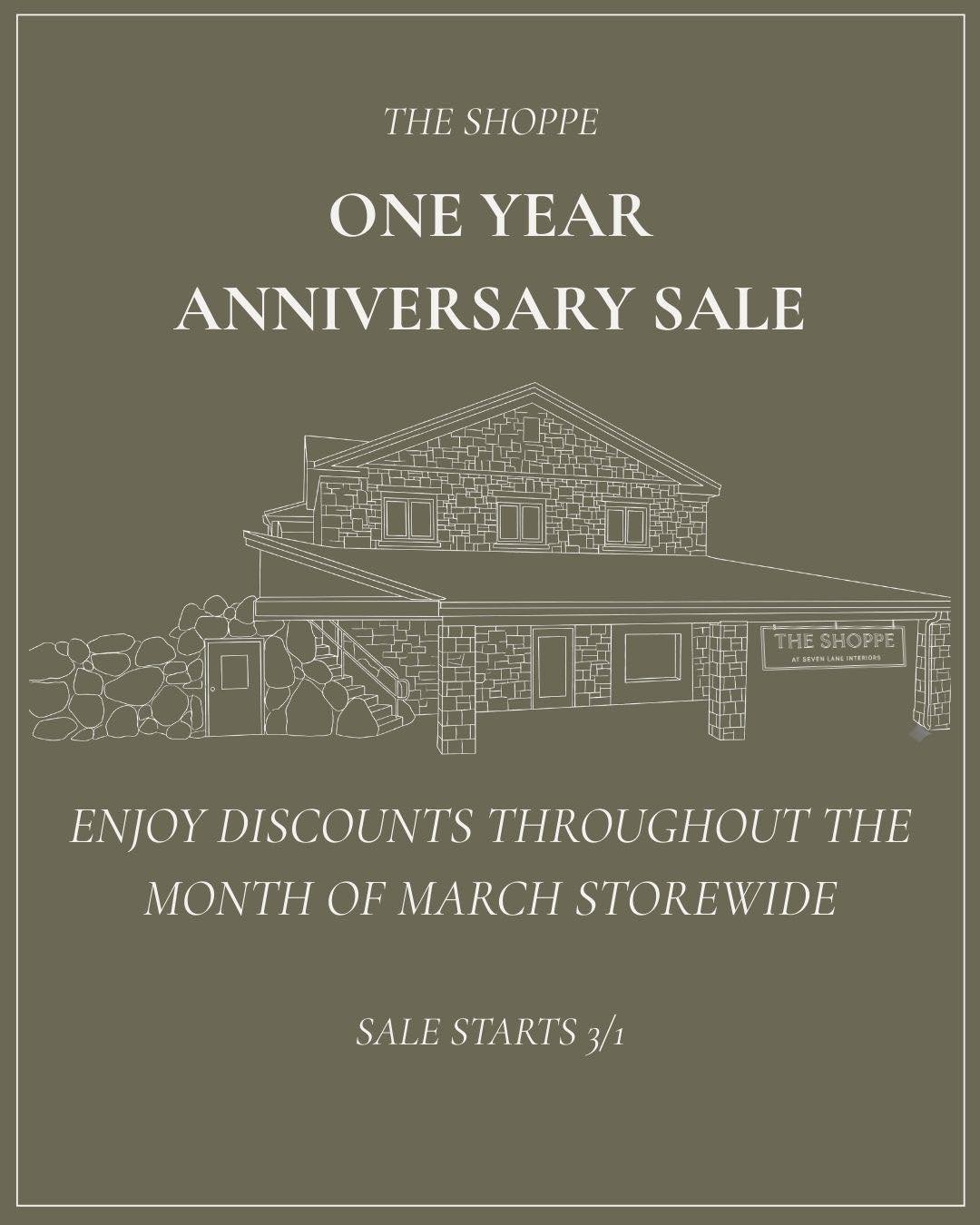 We are celebrating ONE year at The Shoppe! 🎉 Join us for our Anniversary Kickoff- 25% off storewide (March 1st thru March 7th). 

Each week in March, enjoy a new curated sale-from decor and textiles to pantry favorites and furniture. 

#CantonOhio #