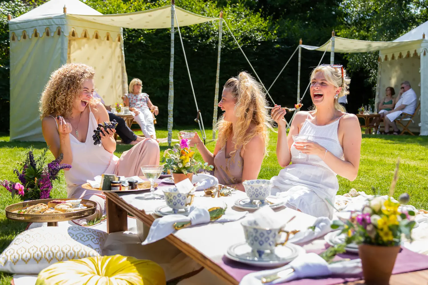Smiles and mingling during a company picnic party