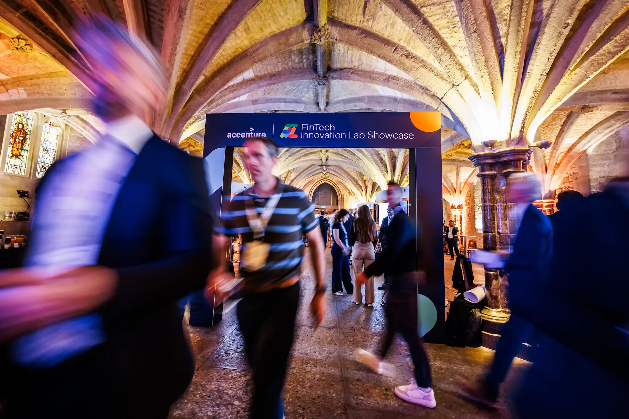 Accenture fintech showcase with branded installation at Guildhall