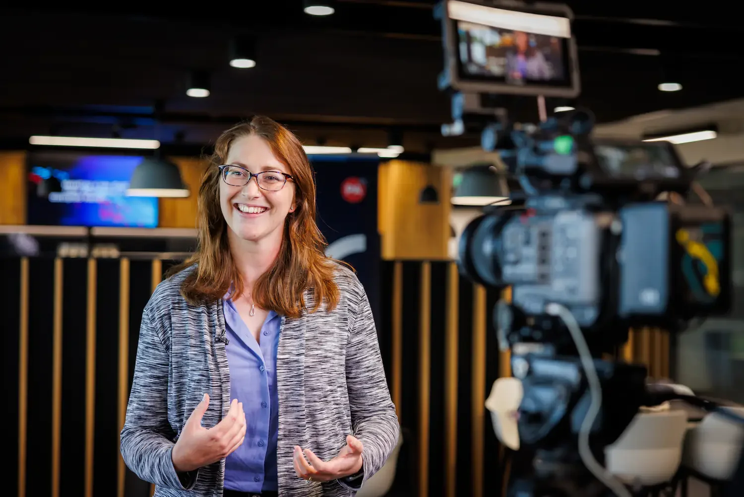 Candid behind-the-scenes moment during a corporate interview