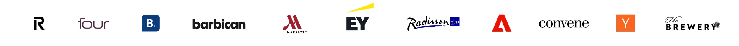 A row of various hotel and travel-related logos on a white background.