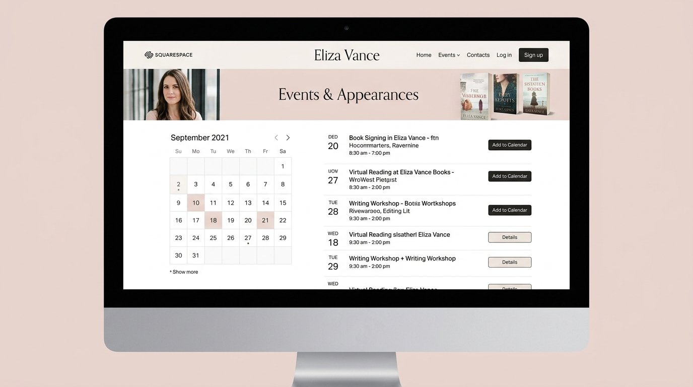 author website event calendar feature on Squarespace.