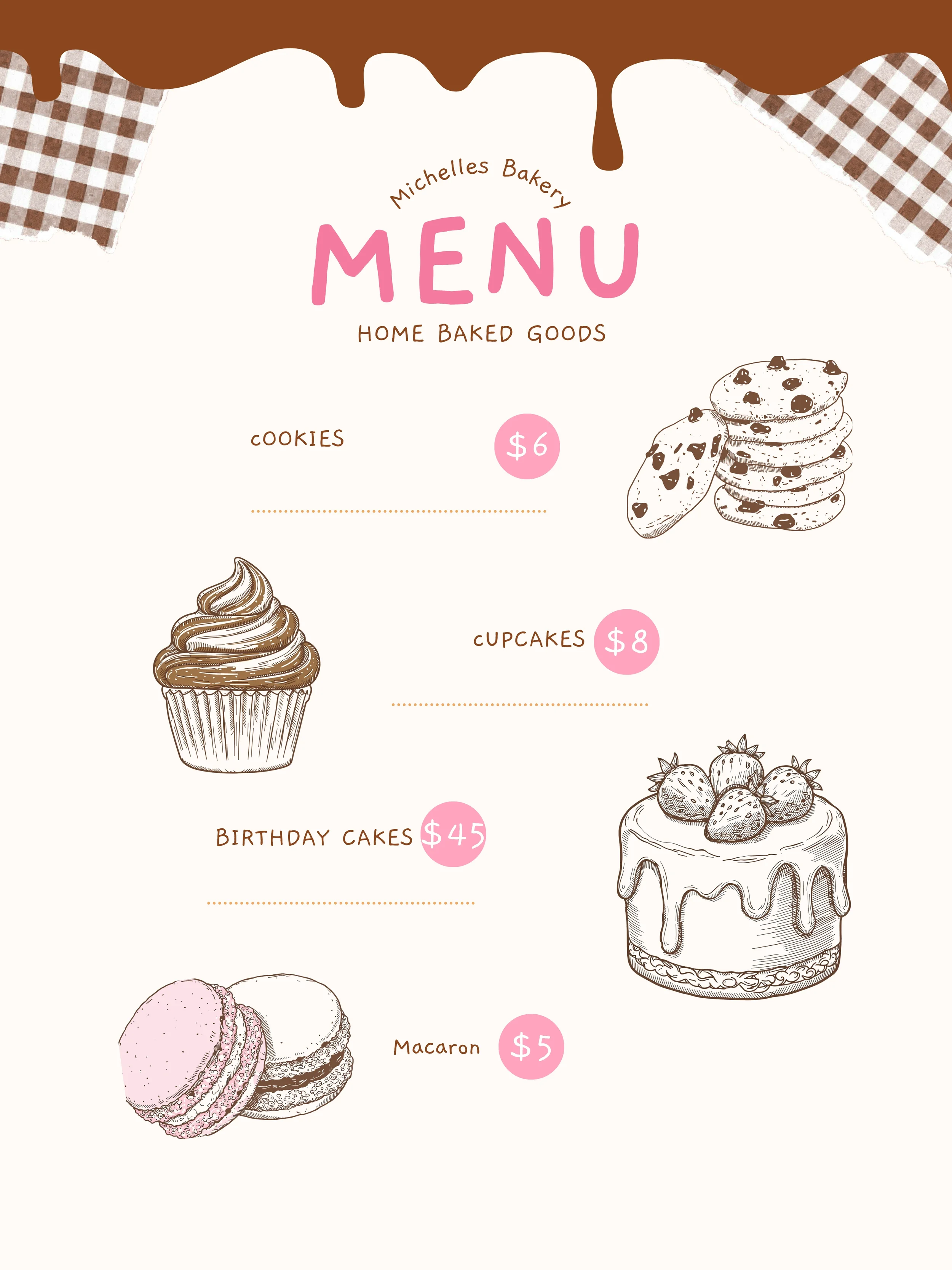 Menu design for Bakery websites in Las Vegas, NV