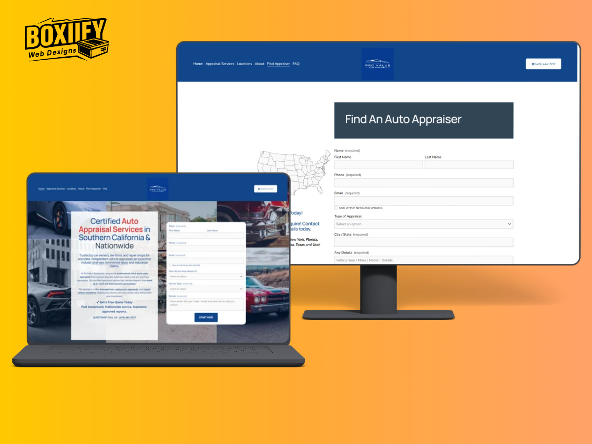 Auto Appraiser website design services - Boxify Web Designs