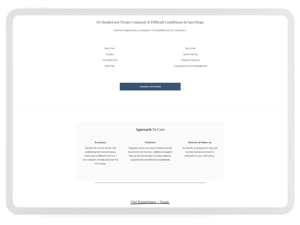 Teddy Henderson Chiropractor San Diego Website Design - Case Study 2