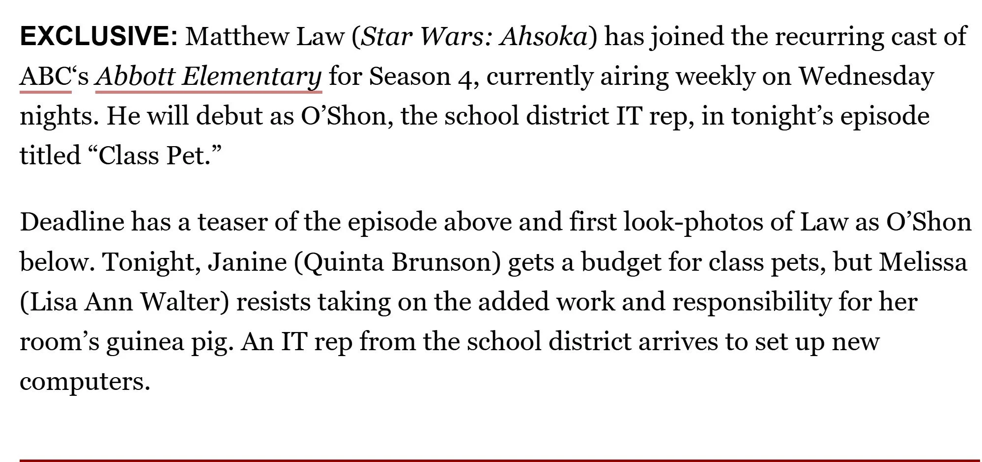 Matthew Law Joined ABC's Abbot Elementary