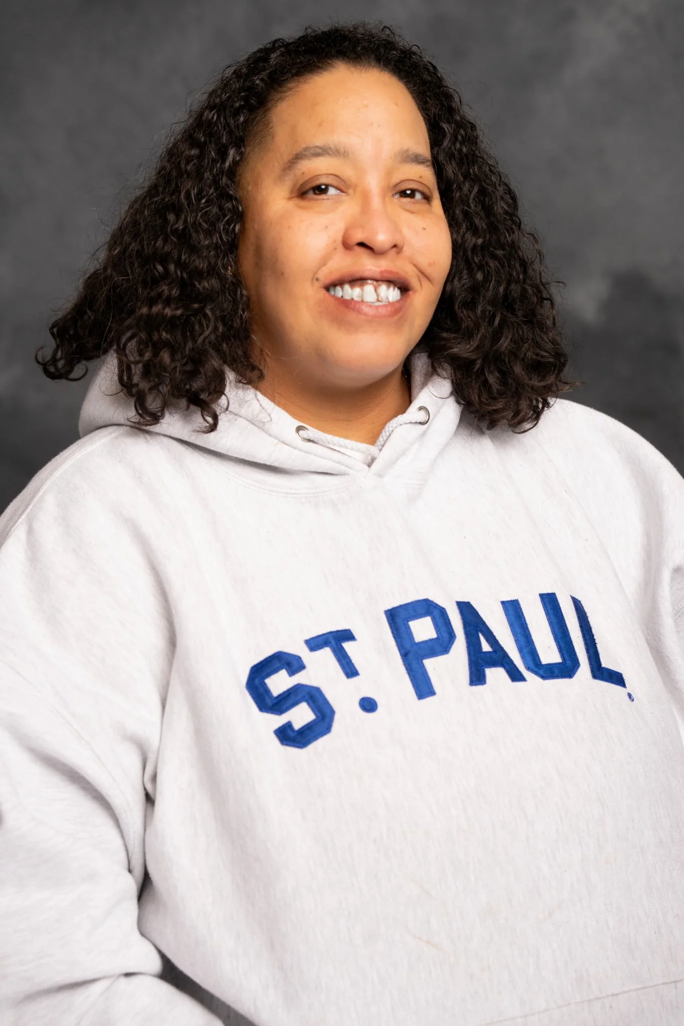 Chauntyll Allen wearing a "St. Paul" hoodie