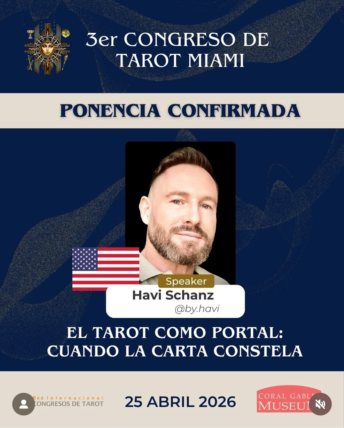 @congresotarotmiami El Tarot como portal:
Cuando la carta constela
Artista contempor&aacute;neo, gu&iacute;a oracular y creador del m&eacute;todo Laberinto by Havi, Havi Schanz nos muestra c&oacute;mo el tarot puede convertirse en un portal de sanaci