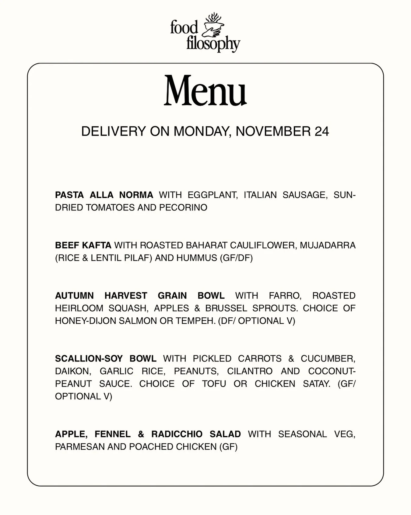 New menu alert 🧑&zwj;🍳🌀 Our menu is up and open for orders for delivery on Monday, November 24.
All the details are in the links in our bio! 

#mealprepvancouver #vancouvermealprep #vancouverpersonalchef #vancouverprivatechef #vancouvermealdeliver