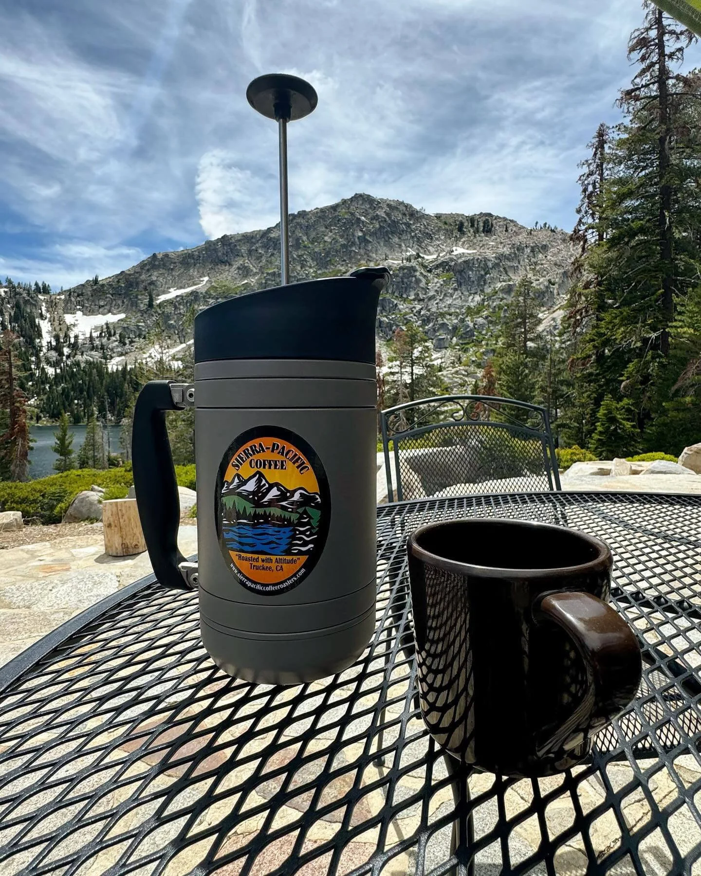 coffee thermos with mountains in background