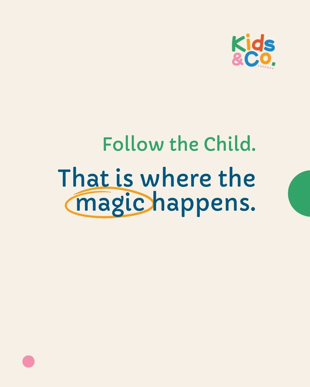 At Kids &amp; Co. Therapy, we don&rsquo;t lead &mdash; kids do. We follow their pace, building trust by giving them space to show us how they think and move. No pressure, just support that works with them. Because when kids lead, therapy works. 💛