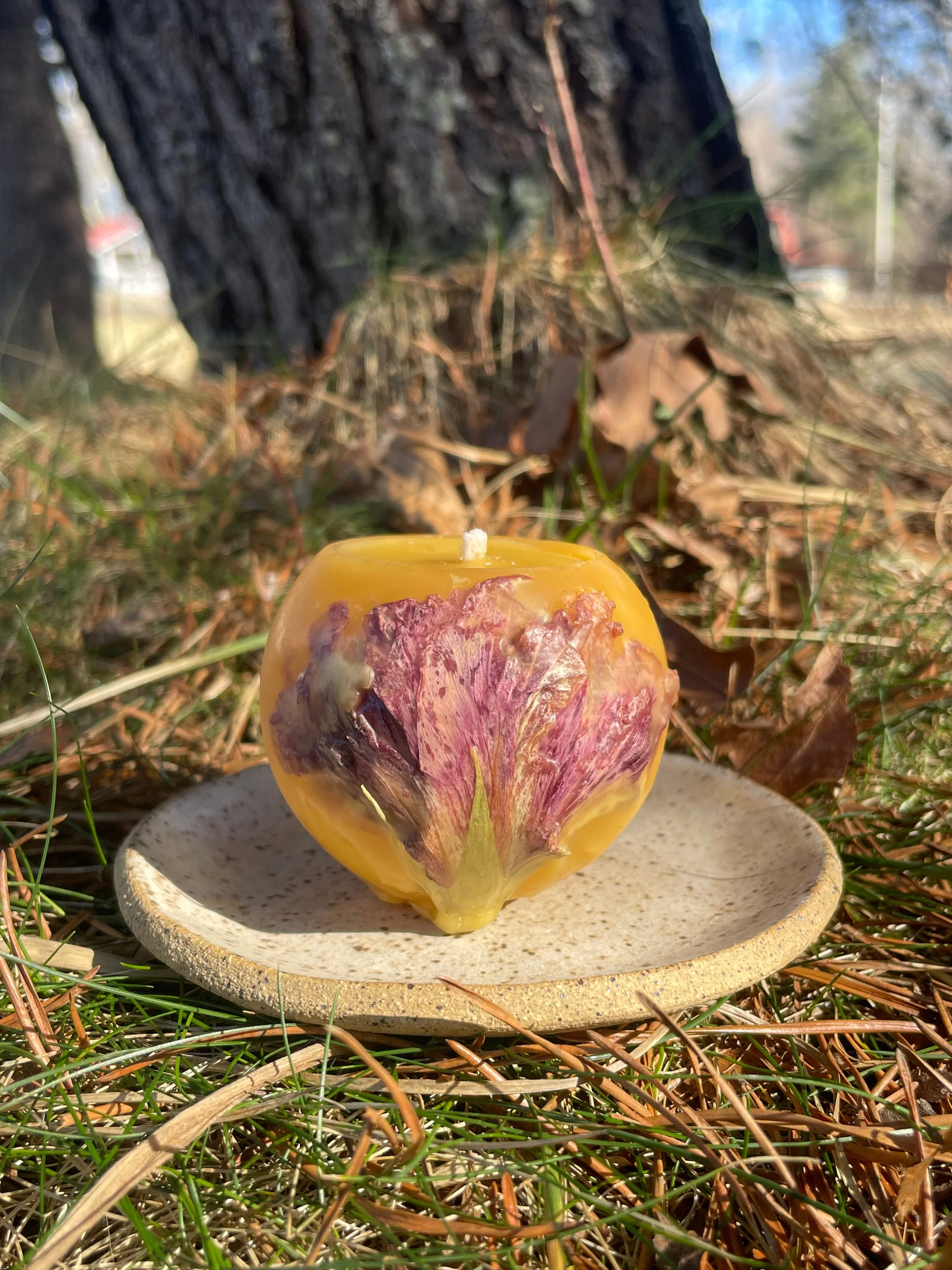 Small Beeswax Ball Candle with Wildcrafted Botanicals