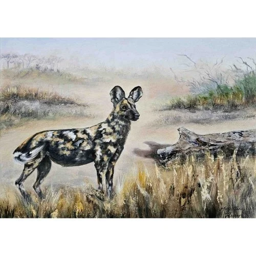 Wild Dog in Riverbed Painting Kruger Park South Africa Mary-Jane Persson Nomadic Palette.jpg