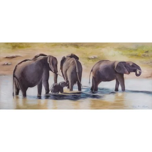 Original Painting - Elephants with baby in Kruger Park